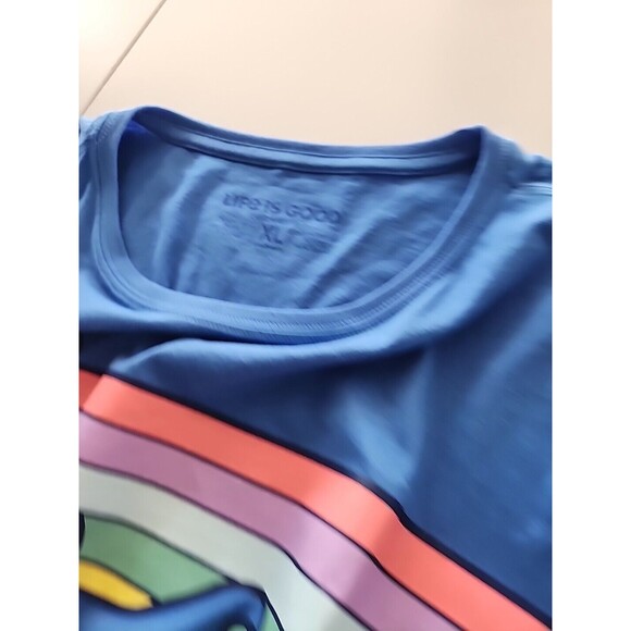 New Life is Good Retro Wave Stripe XLarge Women's Blue SS Crusher Lite Tee - Picture 11 of 14